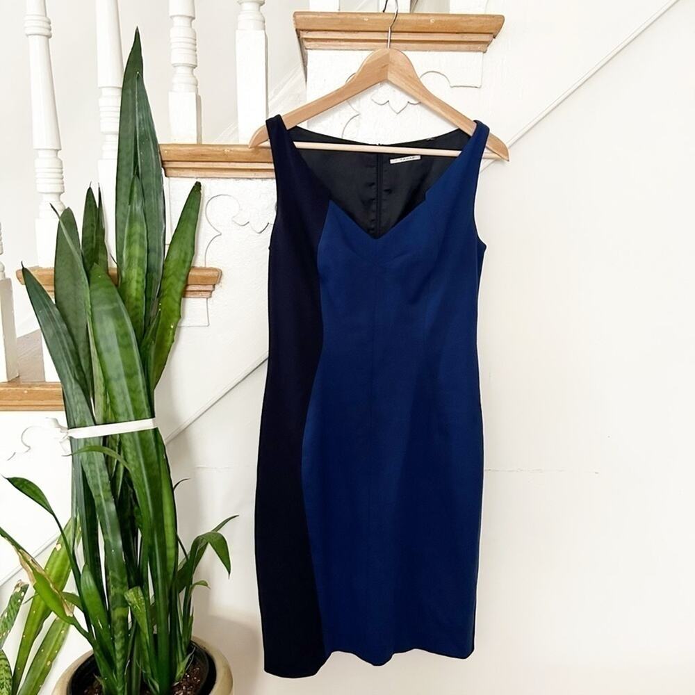 Tahari Womens Navy Blue Black Sleeveless V-Neckline Colorblock Sheath Dress 10